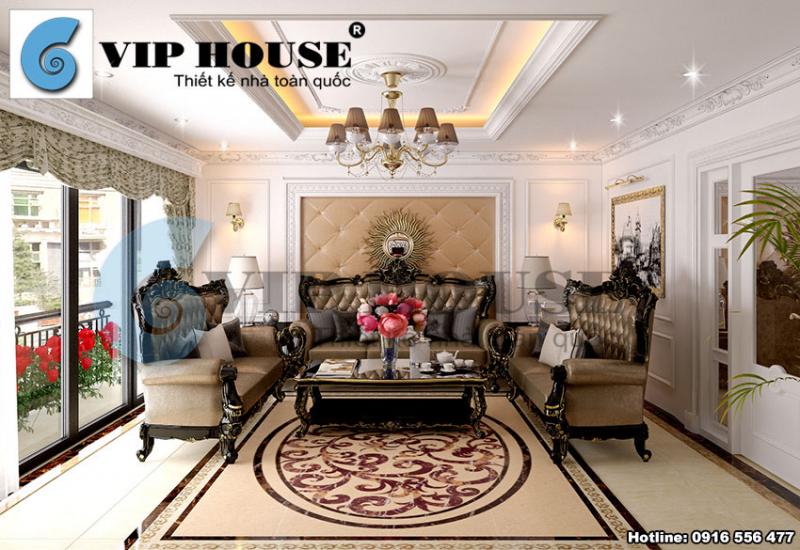 Thiết kế nội thất phòng khách mang phong cách tân cổ điển vô cùng diễm lệ
